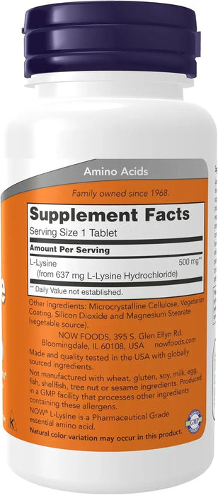 Now L Lysine, 100 Veggie Capsules, 500 mg, Supports Collagen Synthesis