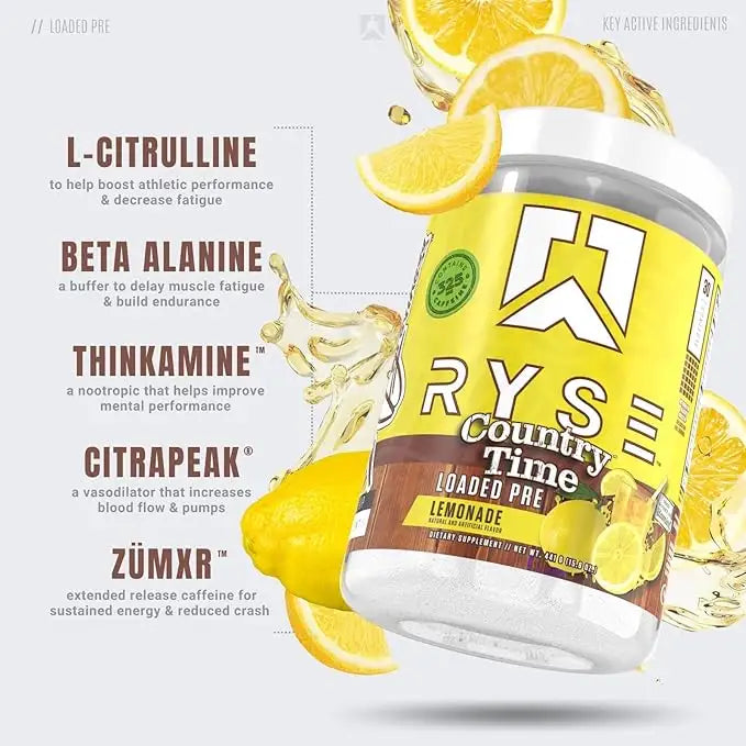 RYSE Loaded Pre Workout, Lemonade Country Time, 30, Maximize Pump, Explosive Energy