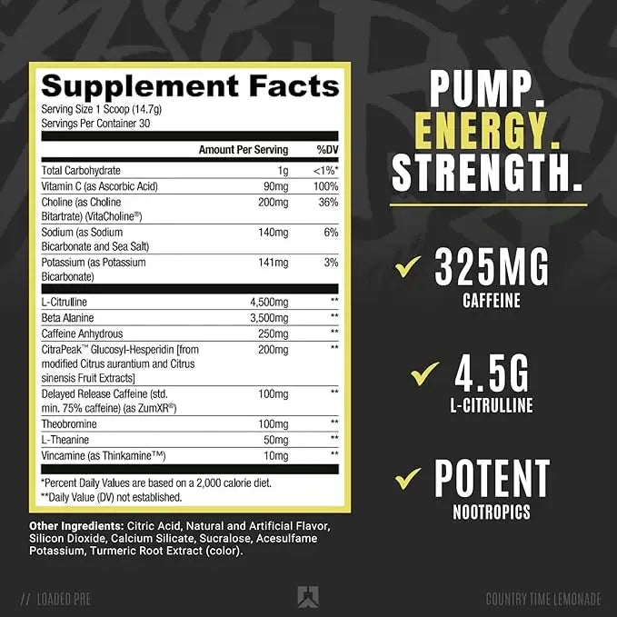 RYSE Loaded Pre Workout, Lemonade Country Time, 30, Maximize Pump, Explosive Energy