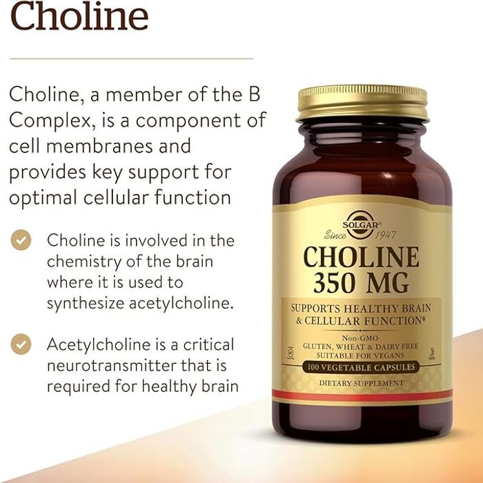 Solgar Choline, 350 mg, 100 Vegetable Capsules, Maintenance of Normal Liver Function