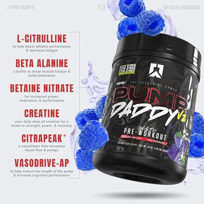 RYSE Pump Daddy V2 Non Stim Pre Workout, Blue Raspberry, 40, Non Stimulant