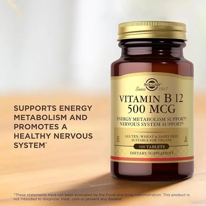 Solgar Vitamin B12, 500 mcg, 100 Tablets, Support Brain Function, Production of Red Blood Cells