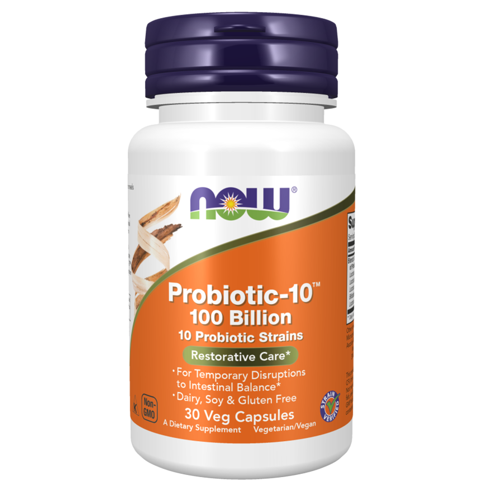 Now Probiotic, 30 Veggie Capsules, 100 Billion Active Cells, Contains 10 Probiotic Strains