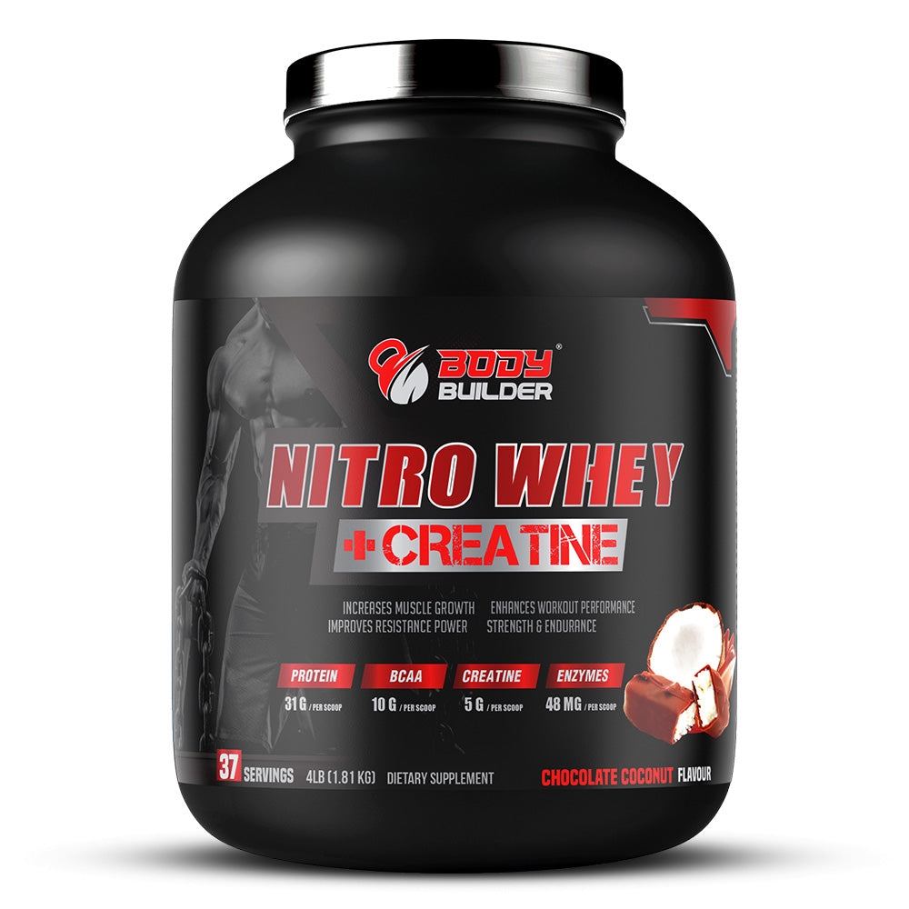 Body Builder Nitro Whey + Creatine, Chocolate Coconut, 4 LB, Lean Muscles Growth