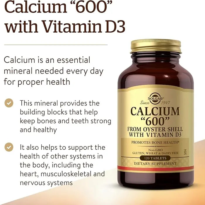 Solgar Calcium 600 From Oyster Shell With Vitamin D3, 240 Tablets, Promotes Bone Health