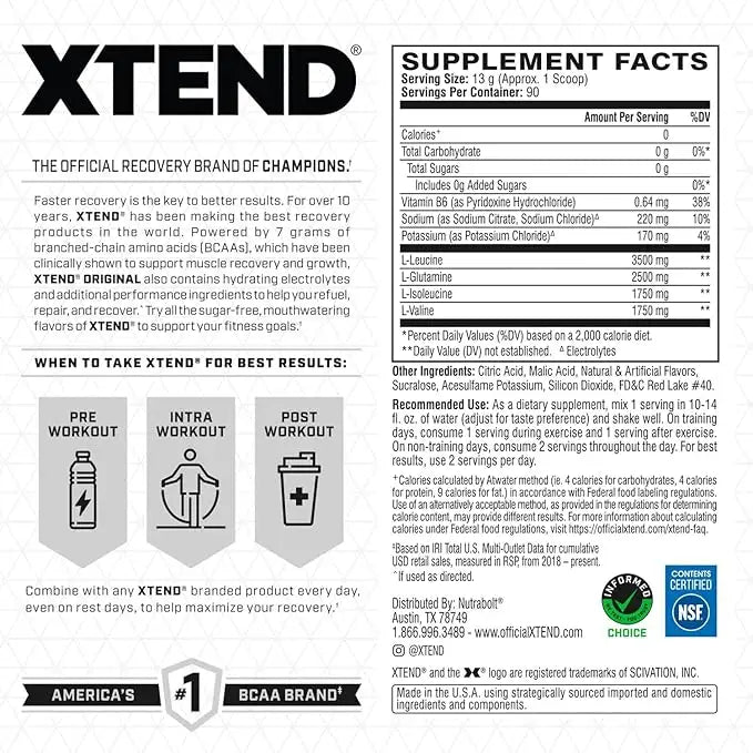 Xtend Original BCAA، Strawberry Kiwi Splash، 30، 7 جرام BCAAs - بنسبة 2:1:1 