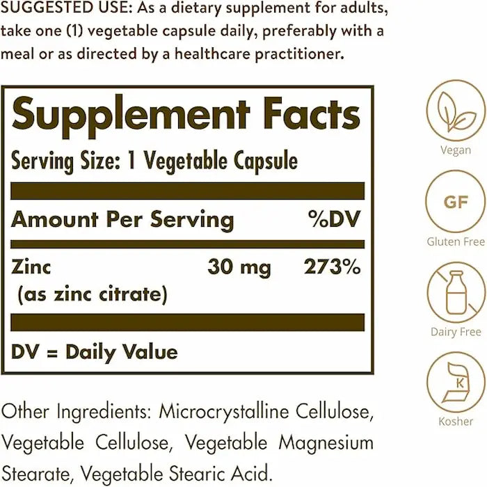 Zinc Citrate 30mg - 100 Veg Capsules