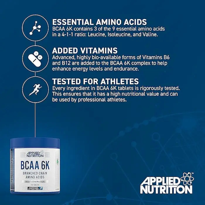 مكمل غذائي BCAA 6k من Applied Nutrition، 300 قرص، لتعزيز تعافي العضلات بعد التمرين