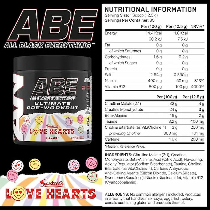 Applied Nutrition ABE, Swizzels Love Hearts, 315 Gm, Reduction of Tiredness & Fatigue