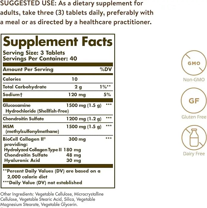 Solgar Extra Strength Glucosamine Chondroitin Complex, 150 Tablets, support the structural framework of healthy joints