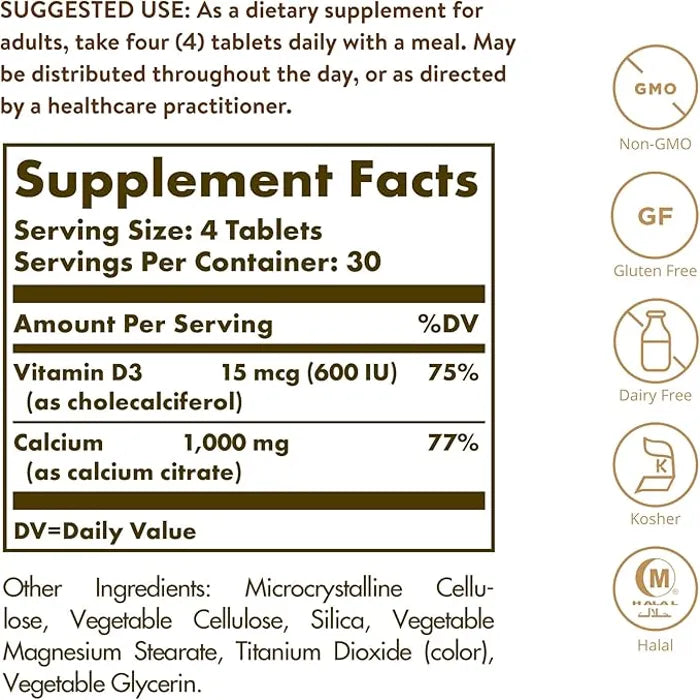 Solgar Calcium Citrate With Vitamin D3, 120 Tablets, Support Healthy Bones & Teeth