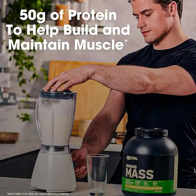 Optimum Nutrition Serious Mass، فانيليا، 6 رطل، 1250 سعرة حرارية، 50 جرام مزيج بروتين 