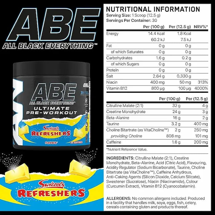 Applied Nutrition ABE, Swizzels Refreshers Lemon, 315 Gm, Reduction of Tiredness & Fatigue