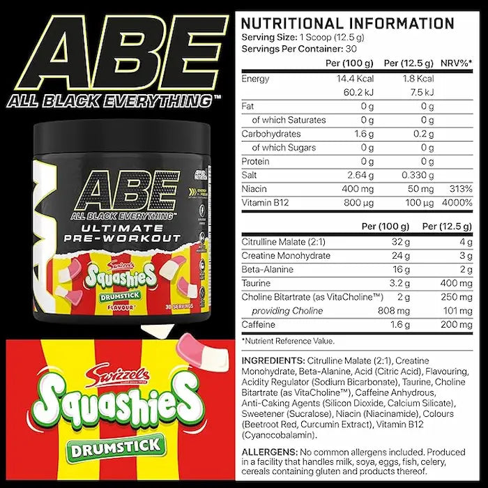 Applied Nutrition ABE, Swizzels Drumstick Squashies, 315 Gm, Reduction of Tiredness & Fatigue