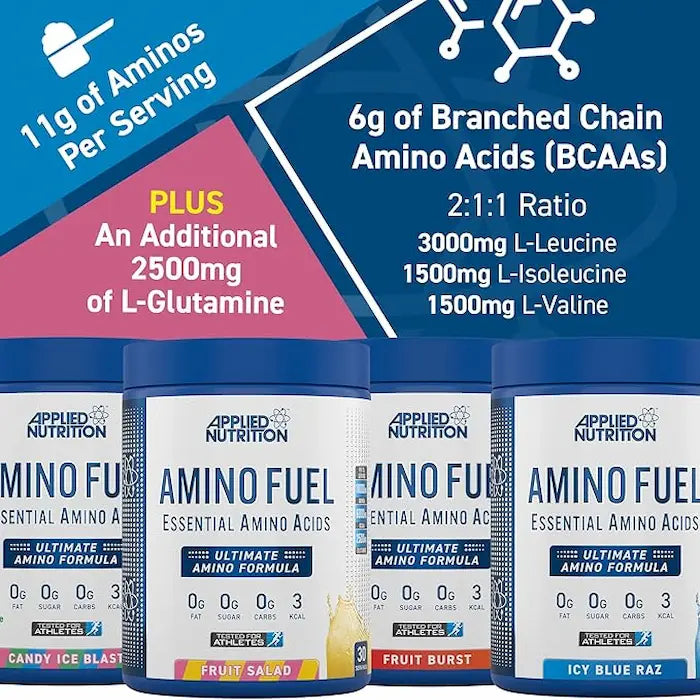 مكمل غذائي Amino Fuel EAA من Applied Nutrition، Blue Raz، 30 حبة، 11 جرامًا من الأحماض الأمينية لكل وجبة