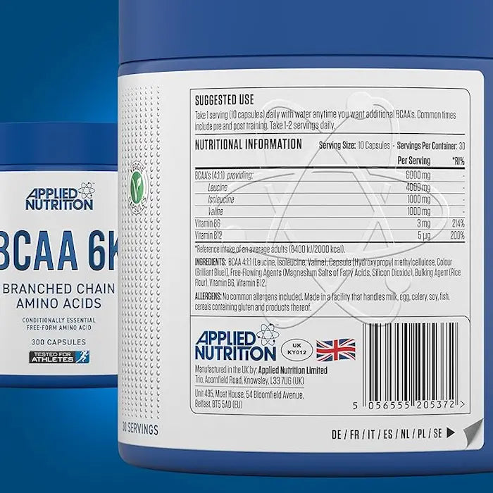 مكمل غذائي BCAA 6k من Applied Nutrition، 300 قرص، لتعزيز تعافي العضلات بعد التمرين