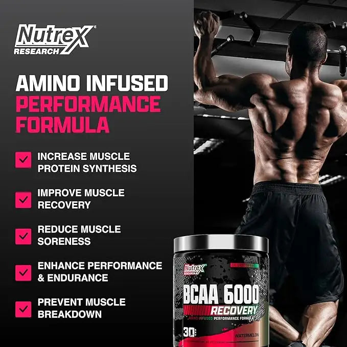 Nutrex Research Bcaa 6000, Watermelon, 30, Faster Muscle Recovery, Delayed Workout Fatigue