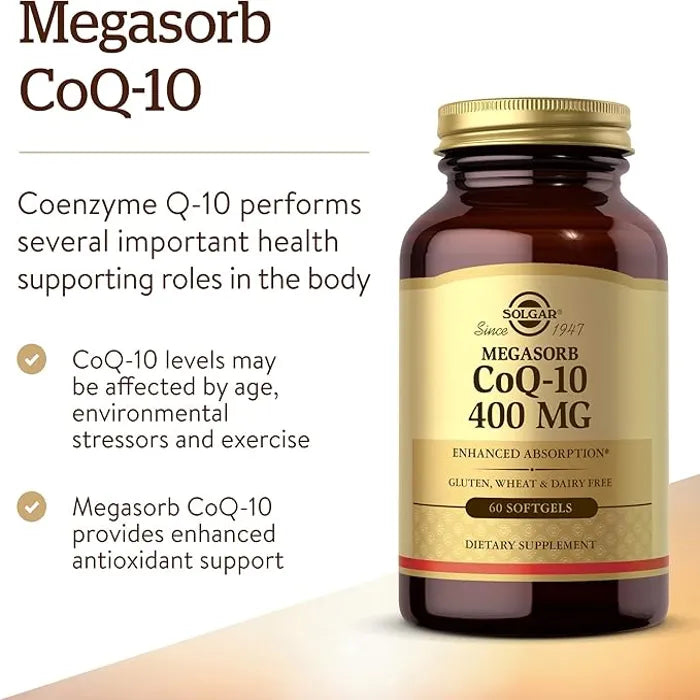 Solgar Megasorb Coq10, 400 mg, 30 Softgels, Antioxidant, Maintain Cardiovascular Health