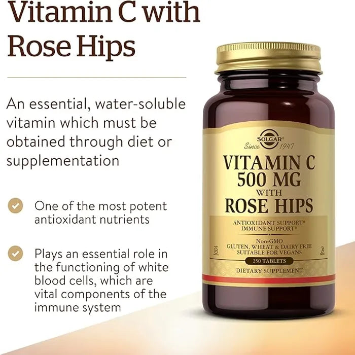 Solgar Vitamin C With Rose Hips, 500 mg, 100 Tablets, An Antioxidant, Support Immune System