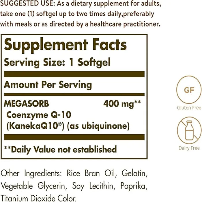 Solgar Megasorb Coq10, 400 mg, 30 Softgels, Antioxidant, Maintain Cardiovascular Health