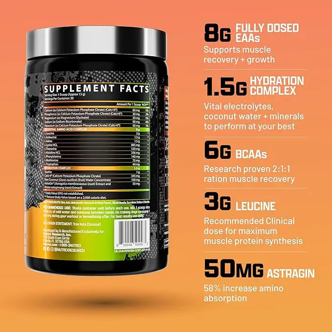 Nutrex EAA+ Hydration Refuel Build, Blood Orange, 30, Muscle Building, Endurance