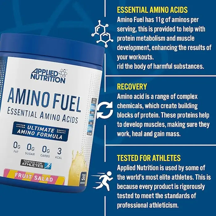 مكمل غذائي Amino Fuel EAA من Applied Nutrition، Blue Raz، 30 حبة، 11 جرامًا من الأحماض الأمينية لكل وجبة