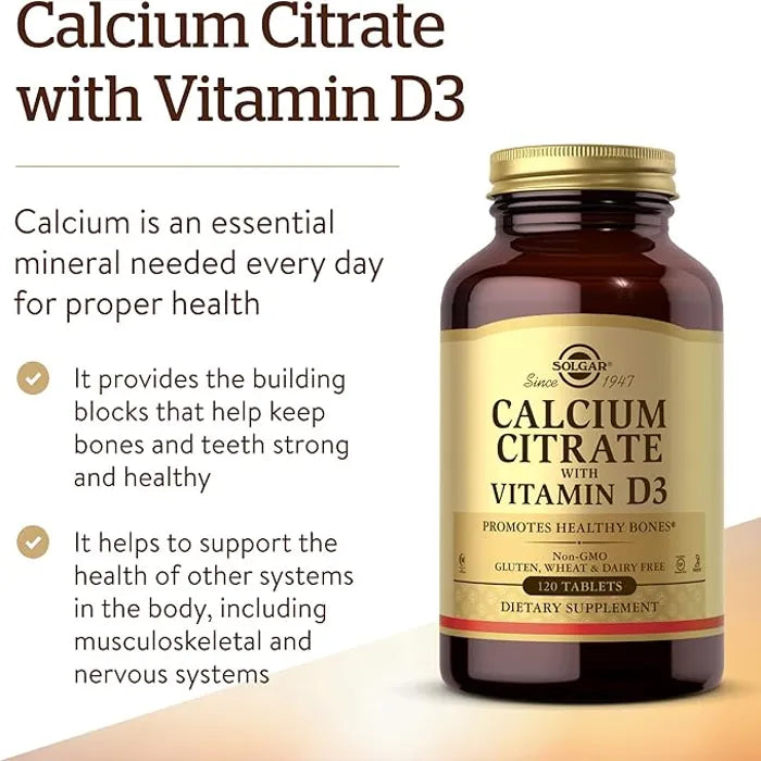 Solgar Calcium Citrate With Vitamin D3, 120 Tablets, Support Healthy Bones & Teeth