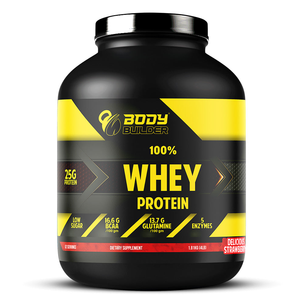 Body Builder Whey Protein, Delicious Strawberry, 4 LB, 25 g of Whey Protein Per 1 Scoop