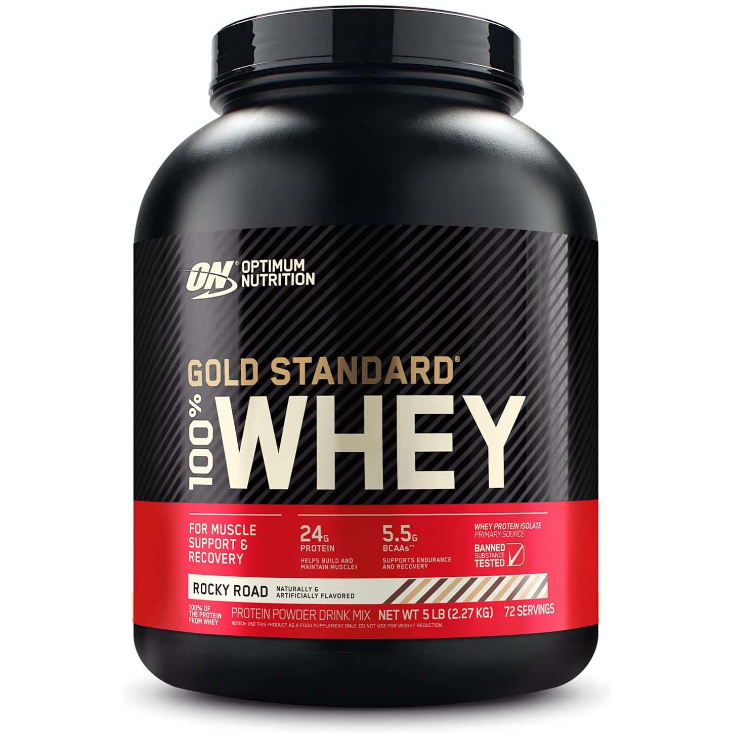 Optimum Nutrition Gold Standard 100% Whey Protein, Rocky Road, 5 LB, 24 Grams of Protein