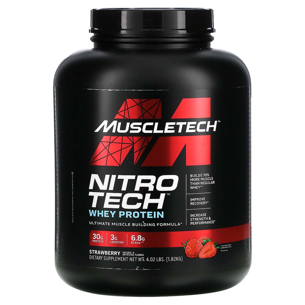 Muscletech Nitro Tech Whey Protein, Strawberry, 4 LB, Enhance Muscle & Strength & Performance