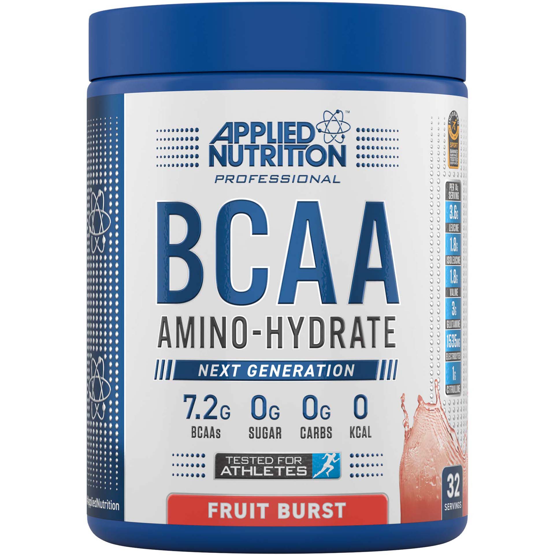 مكمل غذائي BCAA Amino Hydrate من Applied Nutrition، بنكهة الفاكهة، 32 وجبة، لتجديد الإلكتروليتات 