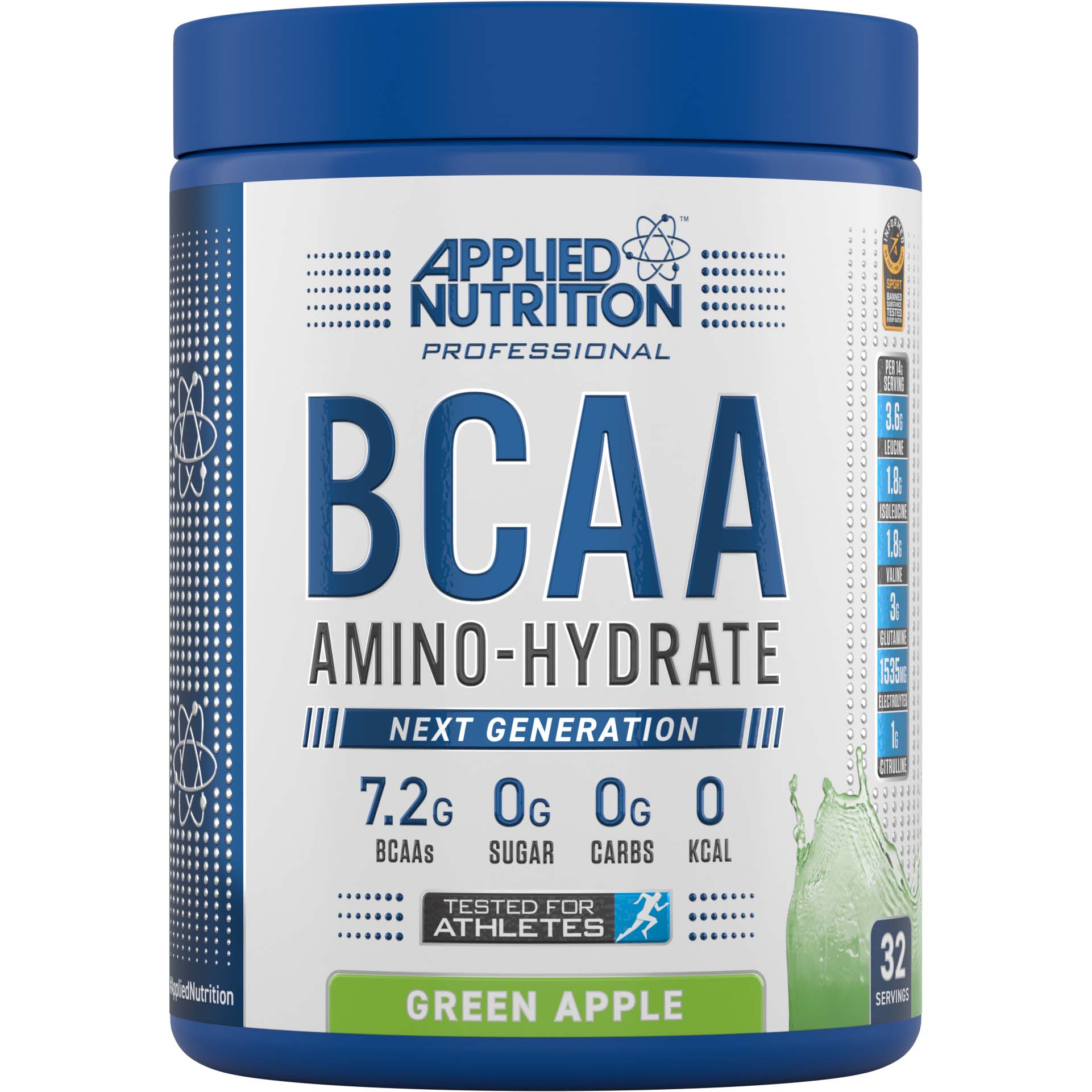 مكمل غذائي من أبلايد نيوتريشن BCAA Amino Hydrate، تفاح أخضر، 32 وجبة، لتجديد الإلكتروليتات 