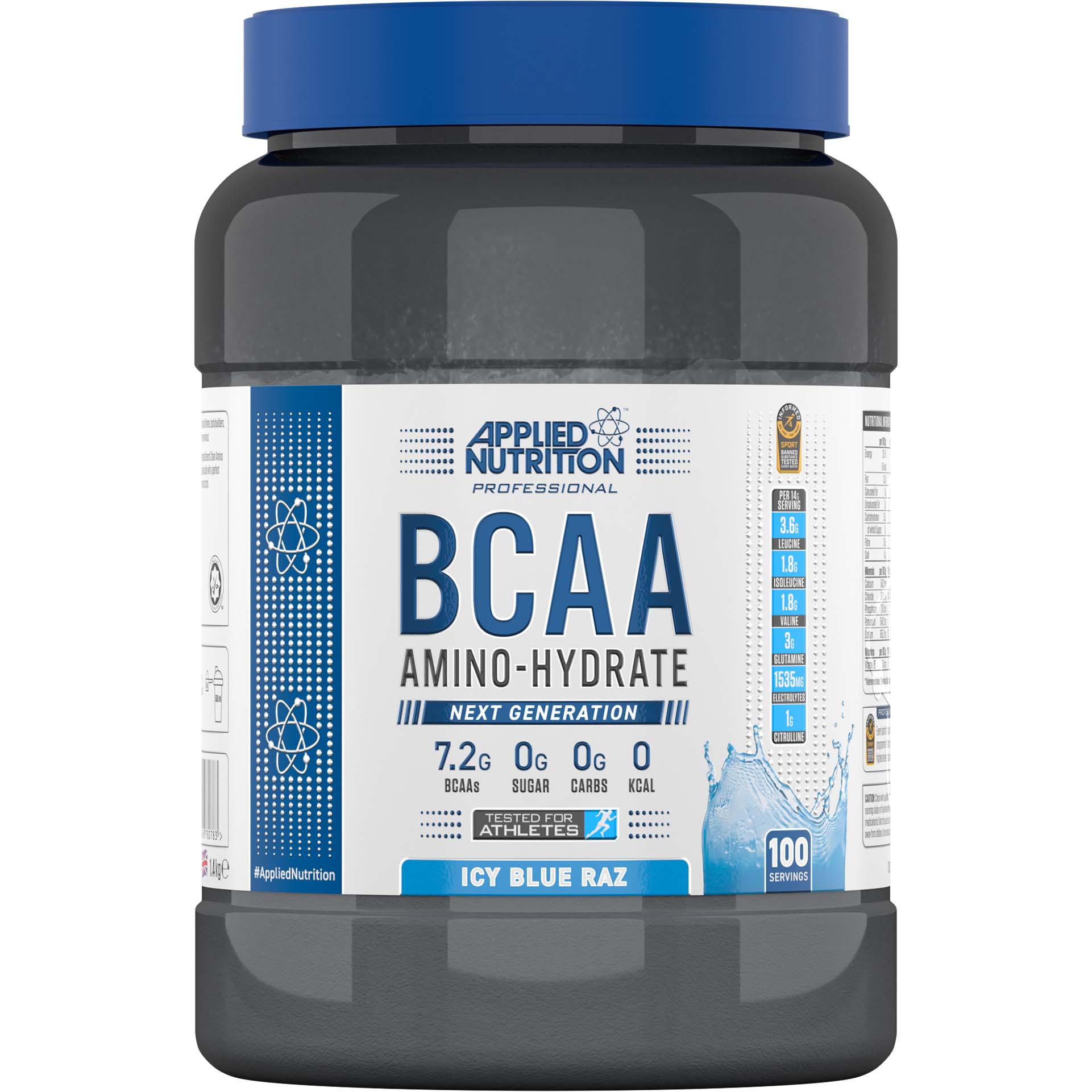 مكمل غذائي BCAA Amino Hydrate من Applied Nutrition، نكهة Icy Blue Raz، 100 وجبة، لتجديد الإلكتروليتات