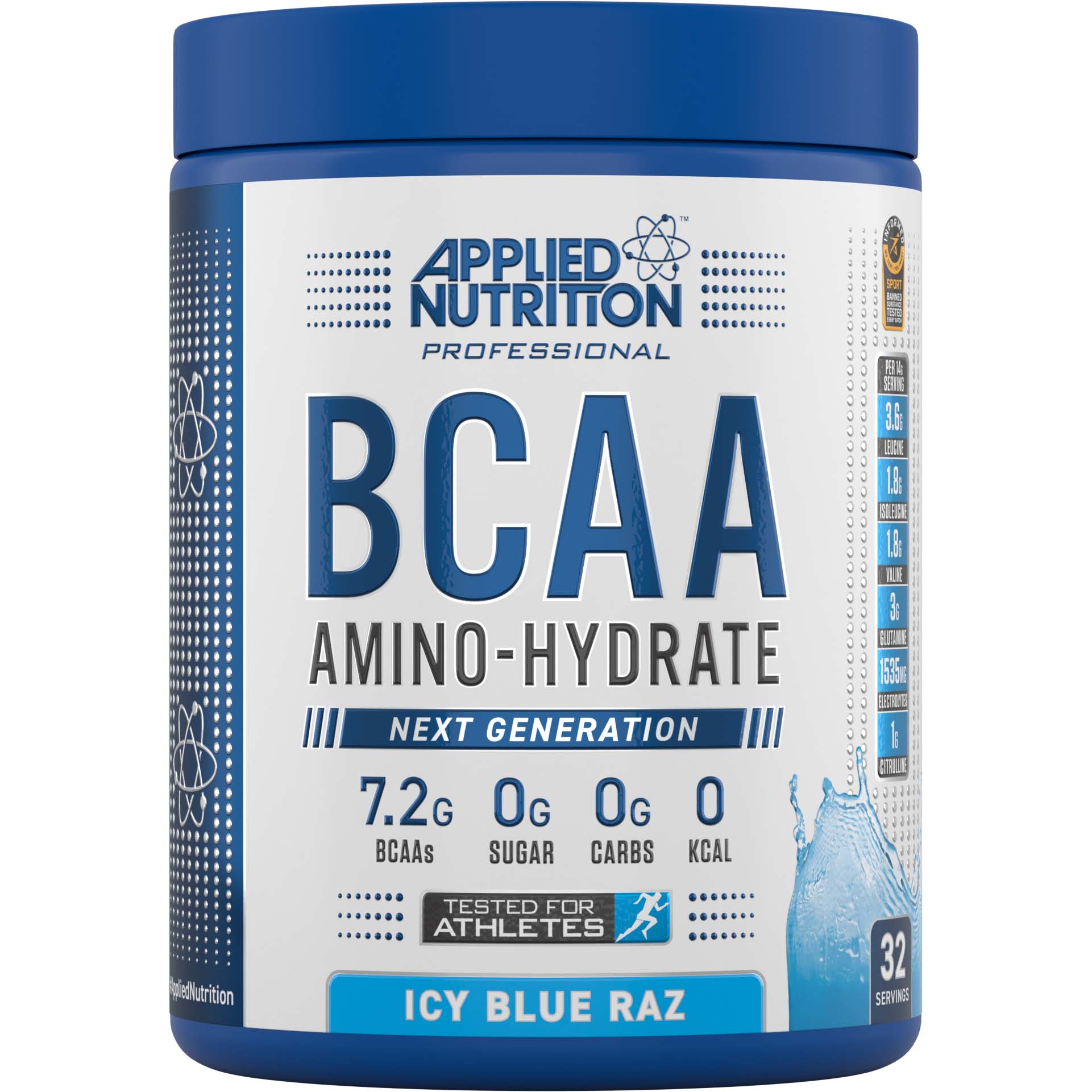 مكمل غذائي BCAA Amino Hydrate من Applied Nutrition، بنكهة التوت الأزرق الجليدي، 32 وجبة، لتجديد الإلكتروليتات 