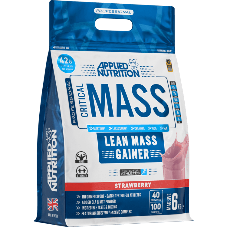 مكمل غذائي Applied Nutrition Critical Mass Lean Mass Gainz بنكهة الفراولة، 6 كجم، 42 جرام بروتين لكل وجبة