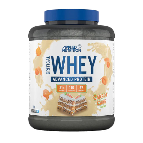 مزيج بروتين مصل اللبن Critical Whey Blend من Applied Nutrition، كعكة الجزر، 2 كجم، مستويات عالية من البروتين والأحماض الأمينية المتفرعة السلسلة