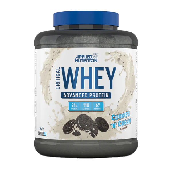 مزيج بروتين مصل اللبن Critical Whey Blend من Applied Nutrition، بنكهة الكوكيز والكريمة، 2 كجم، مستويات عالية من البروتين والأحماض الأمينية المتفرعة السلسلة