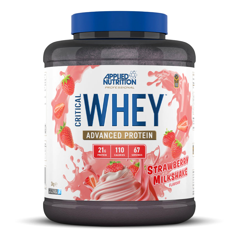 مزيج بروتين مصل اللبن Critical Whey Blend من Applied Nutrition، ميلك شيك الفراولة، 2 كجم، مستويات عالية من البروتين والأحماض الأمينية المتفرعة السلسلة