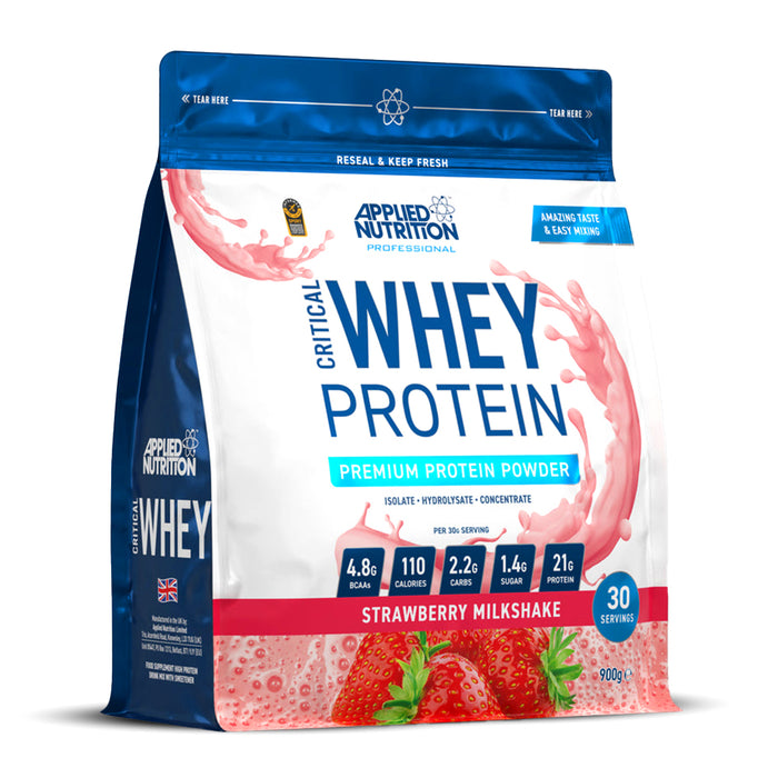 Applied Nutrition Critical Whey Blend, Strawberry Milkshake, 900 Gm, High Levels of Protein & BCAAs