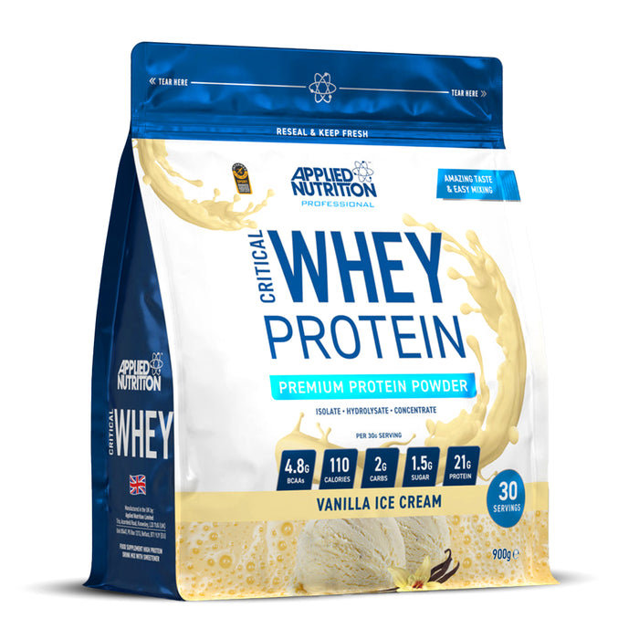 Applied Nutrition Critical Whey Blend, Vanilla Ice Cream, 900 Gm, High Levels of Protein & BCAAs