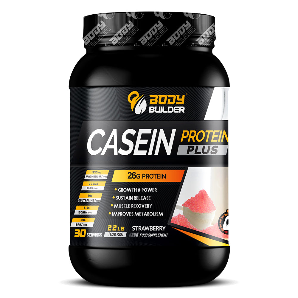 Body Builder Casein Protein Plus, Strawberry, 2.2 LB, Growth & Power, Sustain Release