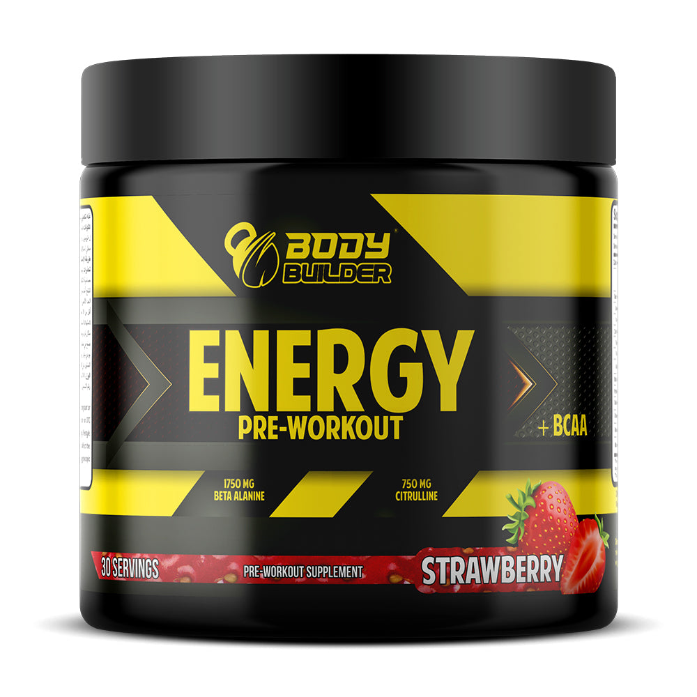 مكمل غذائي Body Builder Energy Pre Workout Plus BCAA، بنكهة الفراولة، 30 مل، تركيز مكثف