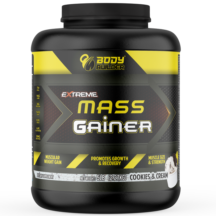 Body Builder Extreme Mass Gainer, Cookies and Cream, 5 LB, Muscular Weight Gain