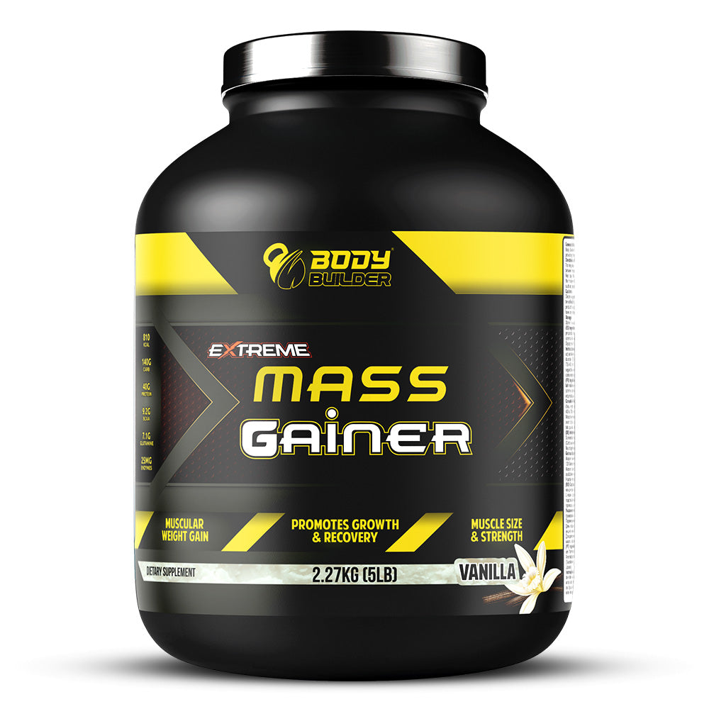 Body Builder Extreme Mass Gainer، فانيليا، 5 رطل، زيادة الوزن العضلي، يعزز النمو والتعافي