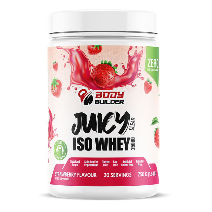 Body Builder Juicy Clear ISO Whey, Strawberry, 1.6 LB, 25 Gm Protein Per Serving