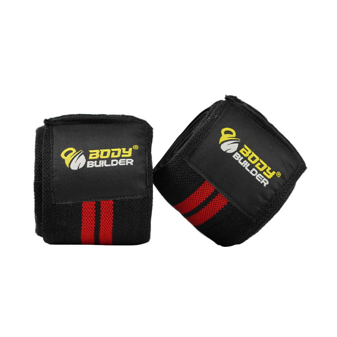 Body Builder Knee Wrap Support, Black & Red, Strong Elastic Provides Extra Stabilization