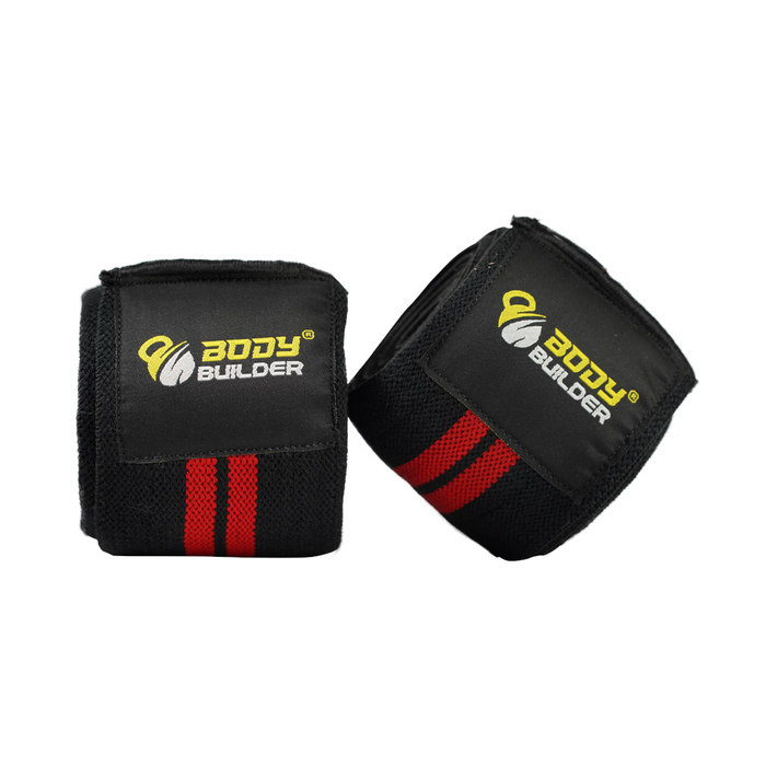 Body Builder Knee Wrap Support, Black & Red, Strong Elastic Provides Extra Stabilization