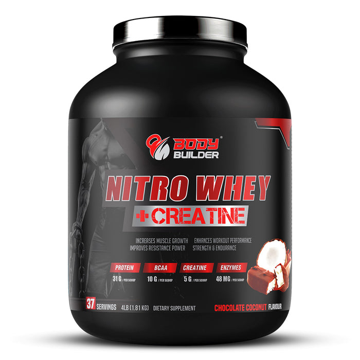 Body Builder Nitro Whey + Creatine, Chocolate Coconut, 4 LB, Lean Muscles Growth