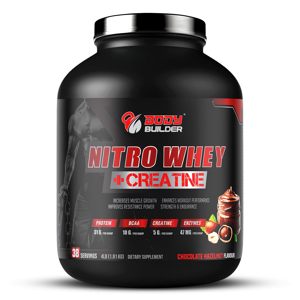 Body Builder Nitro Whey + Creatine, Hazelnut, 4 LB, Lean Muscles Growth