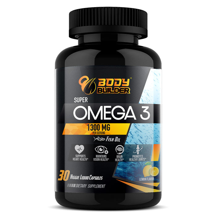 Body Builder Super Omega 3, 30 Veggie Capsules, 1300 mg, Brain Health, Supports Heart Health